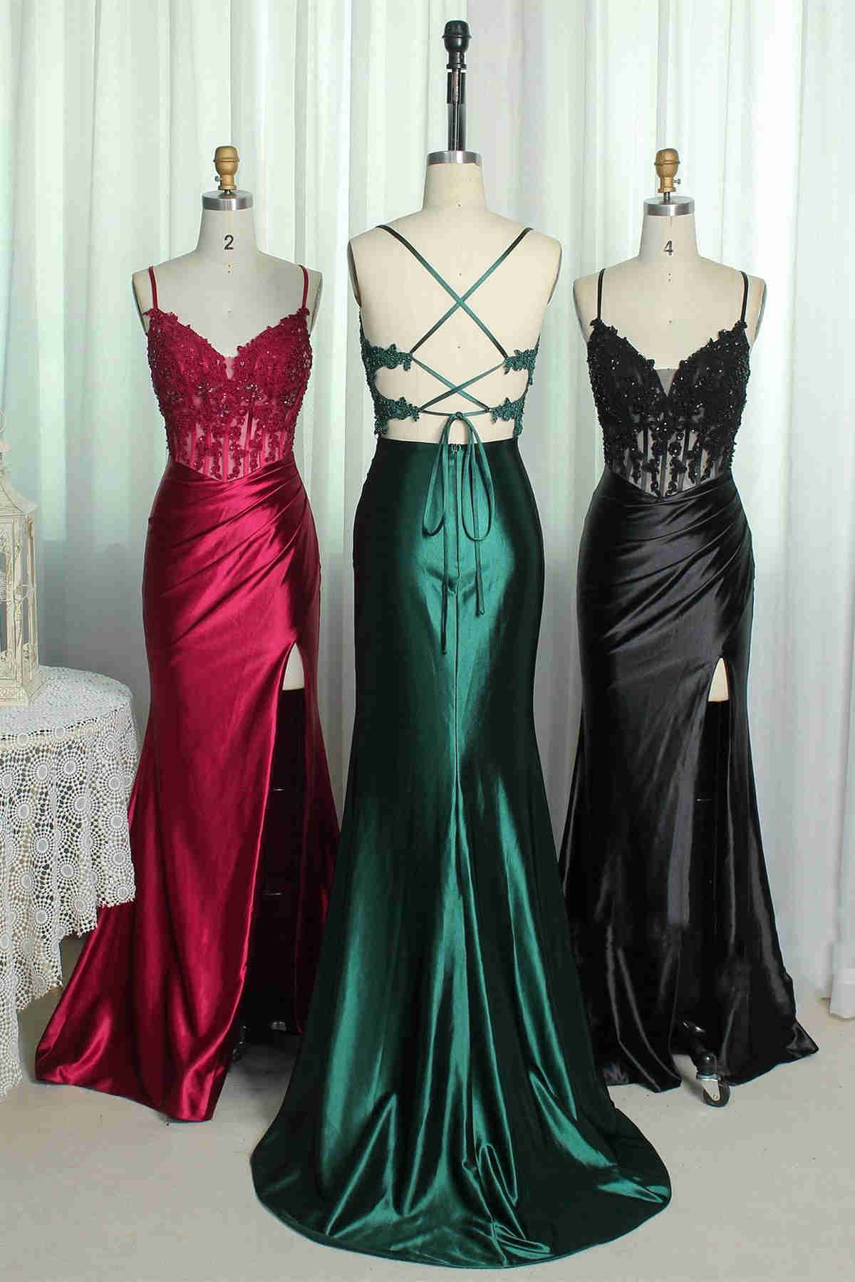 Mermaid Empire V-Neck Spaghetti Straps Appliques Party Prom Dress