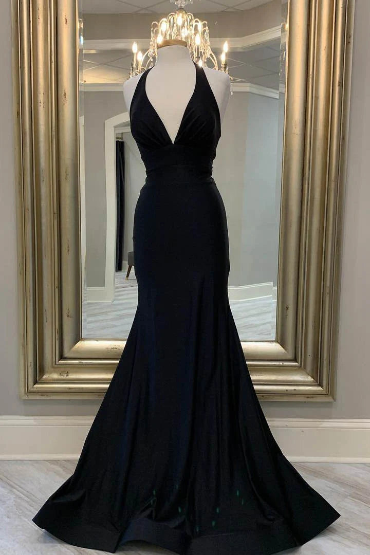Mermaid Low V-Neck Halter Backless Prom Party Dress