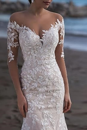 Mermaid Off-Shoulder Long Sleeves Lace Beach Wedding Dress