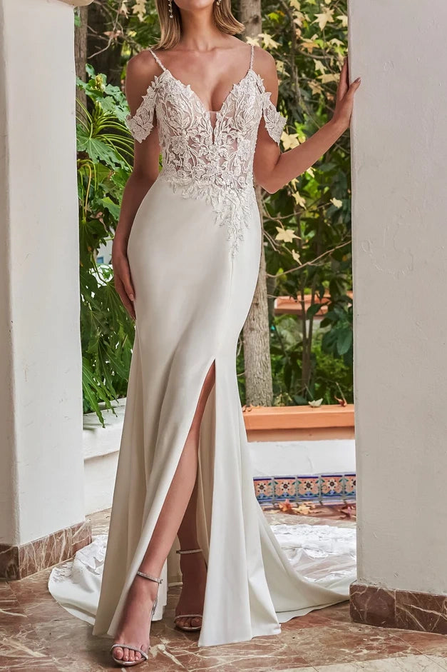Mermaid Off-Shoulder Appliques Wedding Dress With Train