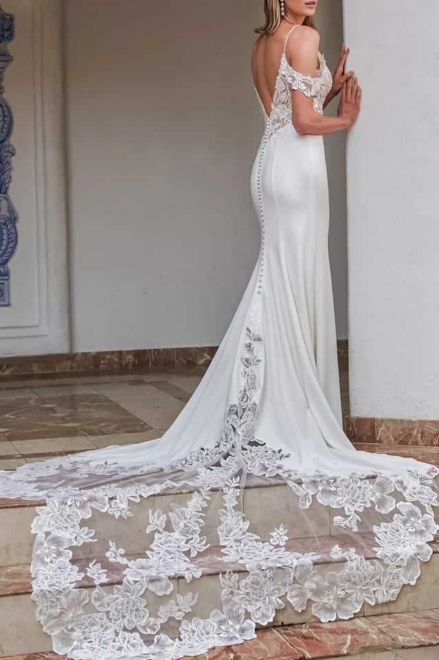 Mermaid Off-Shoulder Appliques Wedding Dress With Train