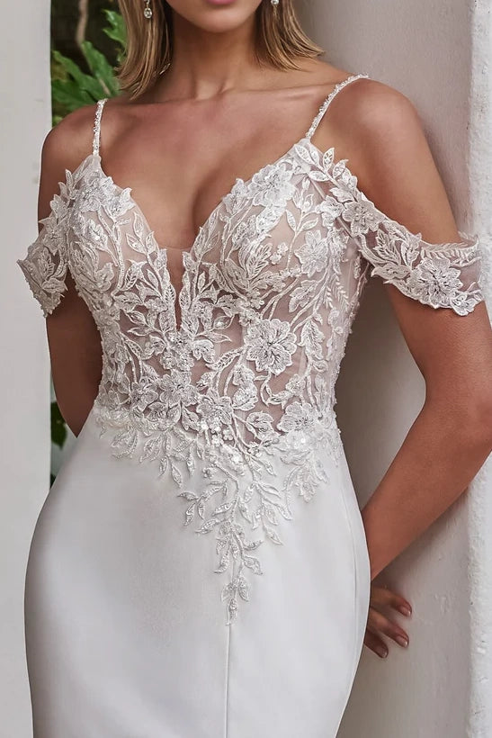 Mermaid Off-Shoulder Appliques Wedding Dress With Train