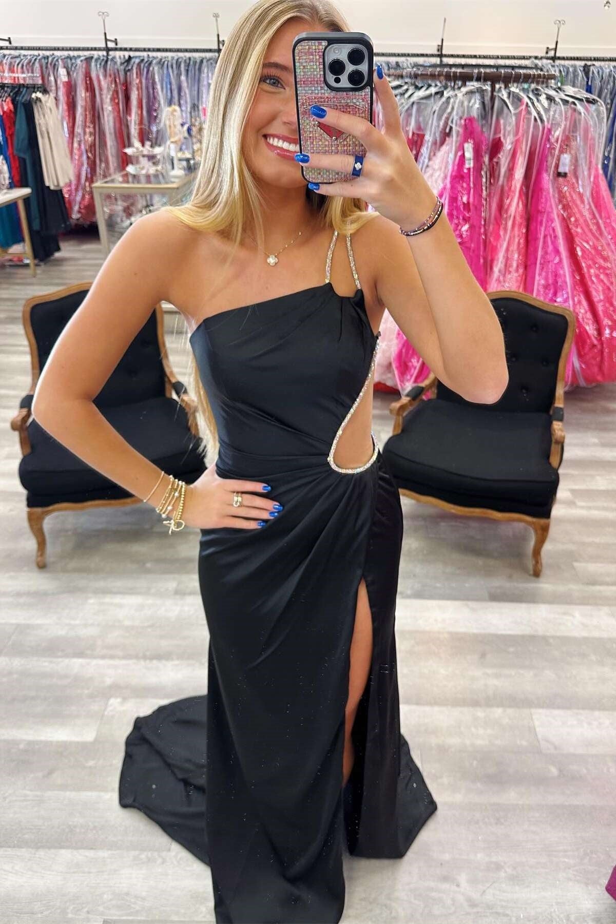Mermaid One Shoulder Sleeveless Illusion Empire Party Prom Dress