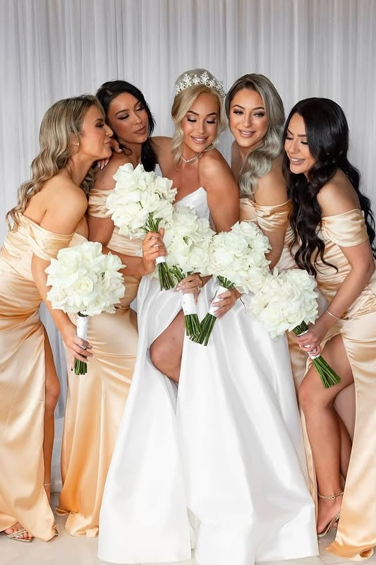 Mermaid Satin Sweetheart Off-Shoulder Bridesmaid Dress With Slit