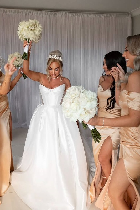 Mermaid Satin Sweetheart Off-Shoulder Bridesmaid Dress With Slit