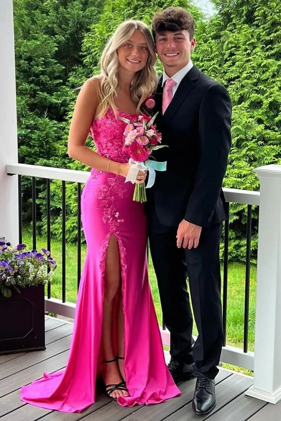 Mermaid Spaghetti Straps 3d Florals Formal Prom Dress