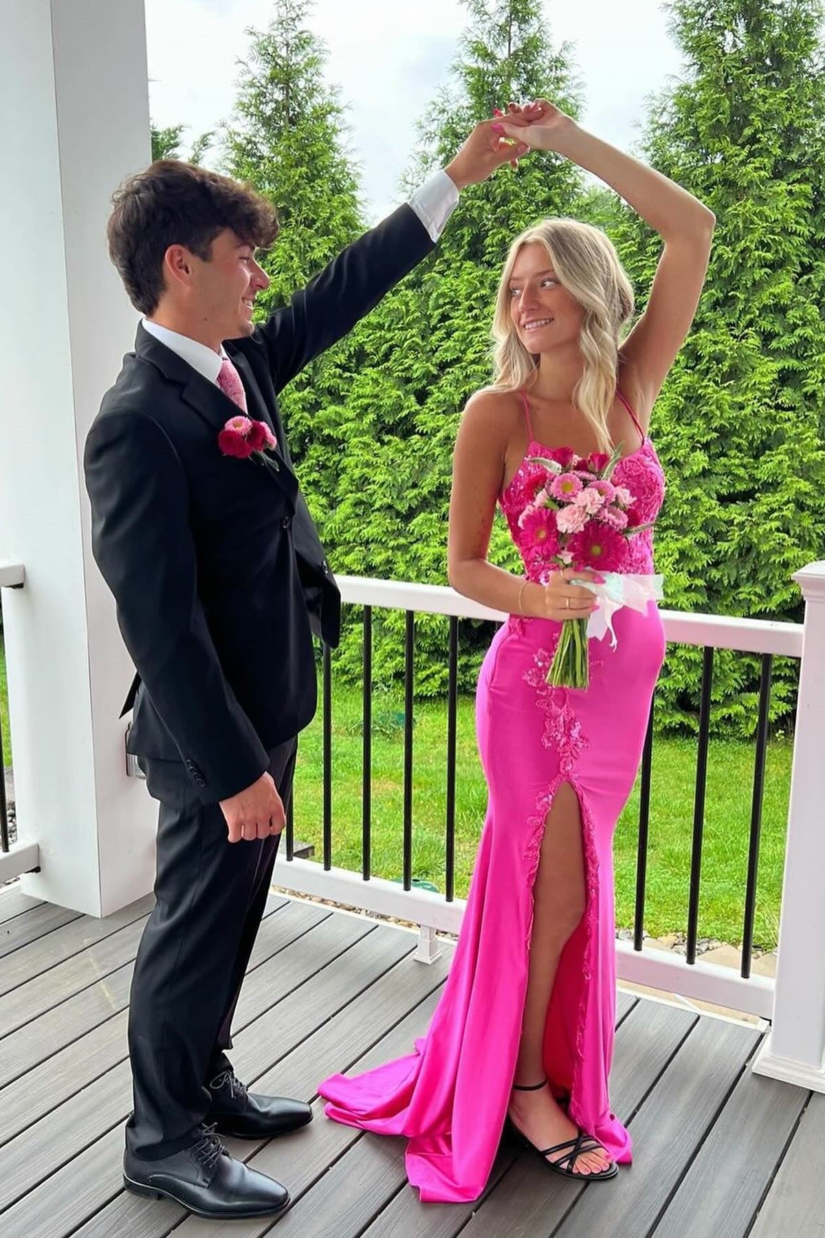 Mermaid Spaghetti Straps 3d Florals Formal Prom Dress