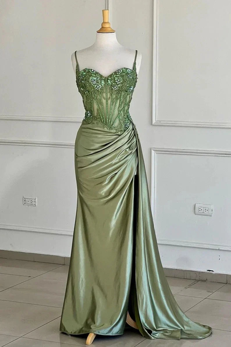 Mermaid Spaghetti Straps Sweetheart Appliques Party Prom Dress