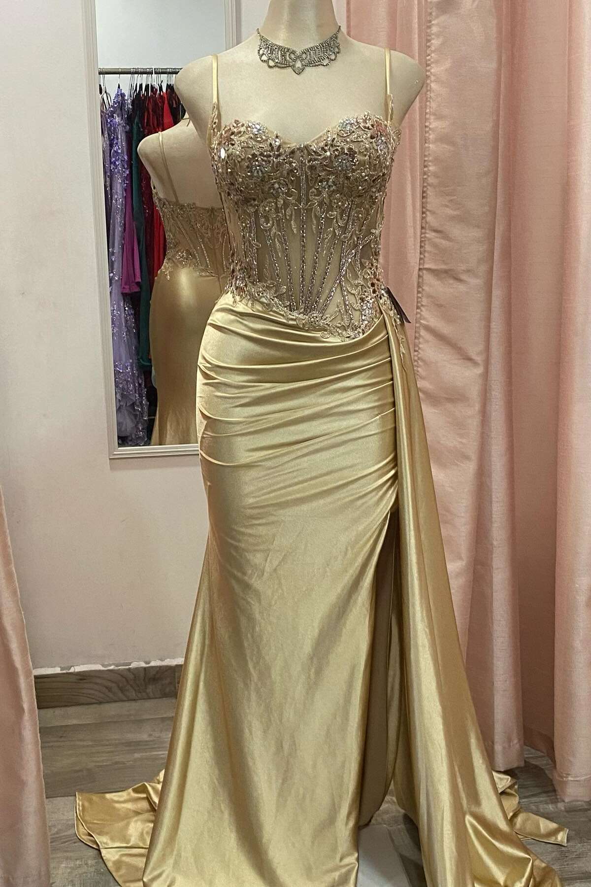 Mermaid Spaghetti Straps Sweetheart Appliques Party Prom Dress