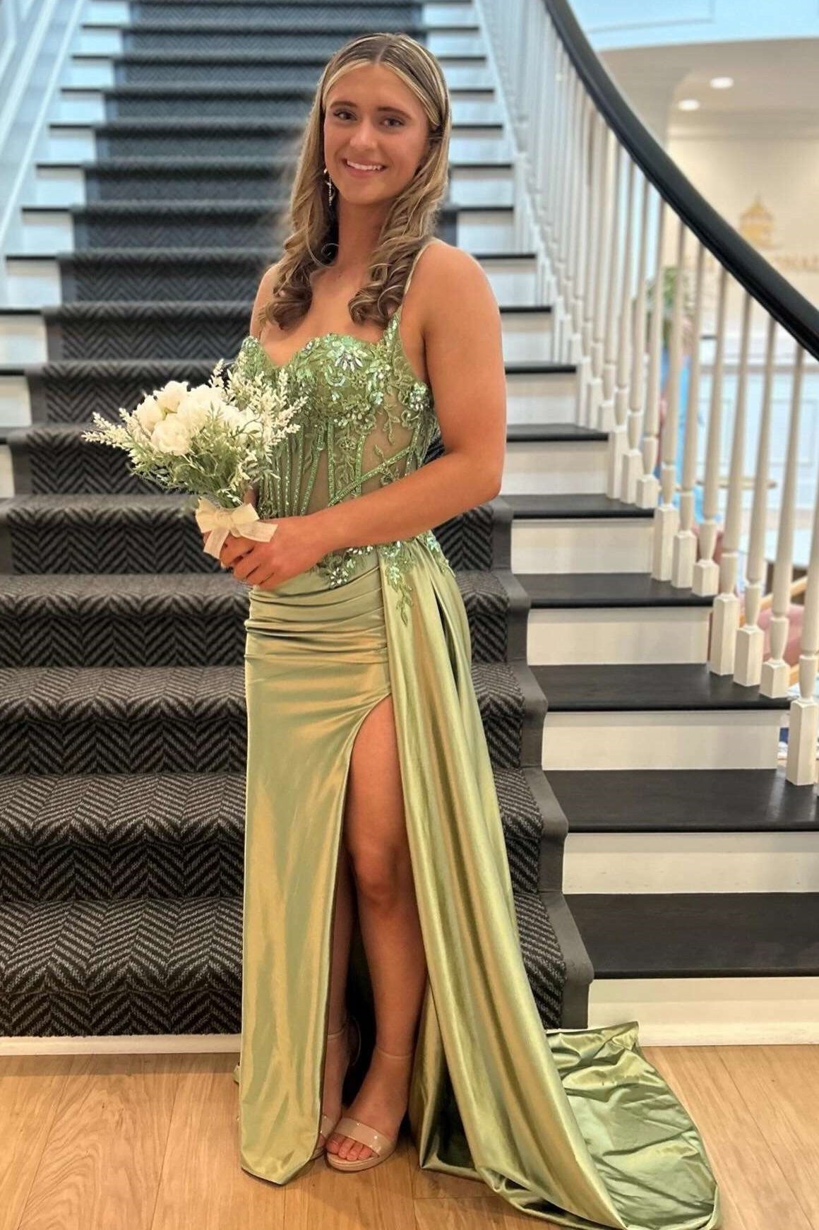 Mermaid Spaghetti Straps Sweetheart Appliques Party Prom Dress