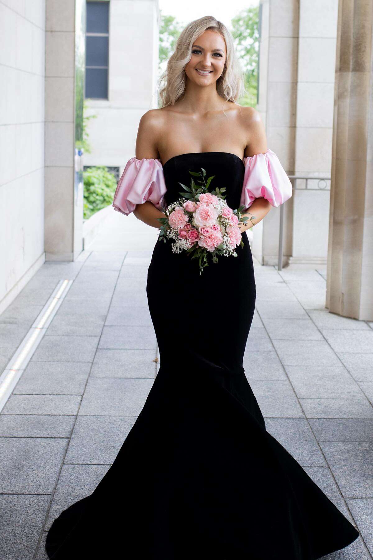 Mermaid Strapless Puff Sleeves Long Party Prom Dress