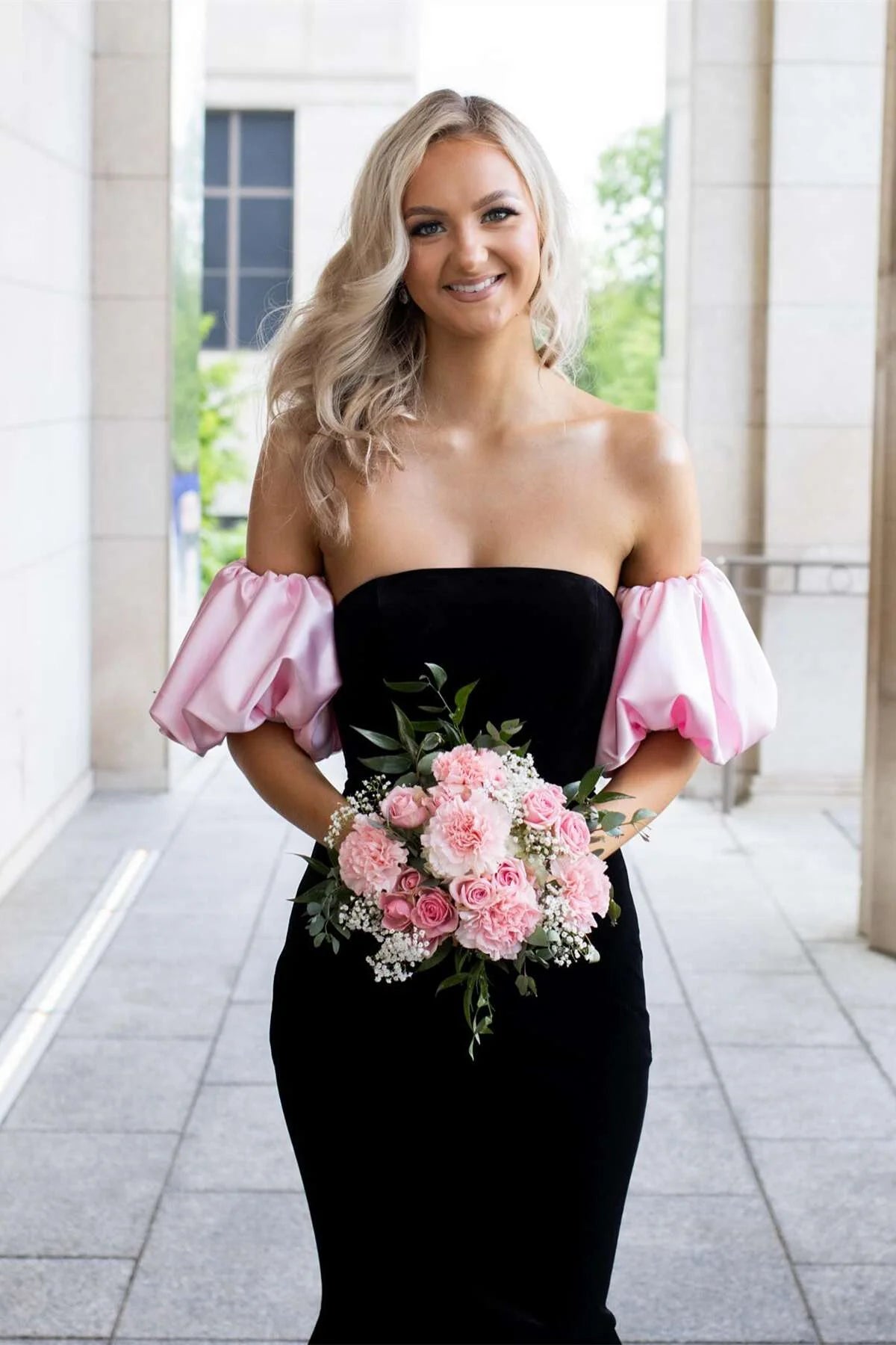 Mermaid Strapless Puff Sleeves Long Party Prom Dress