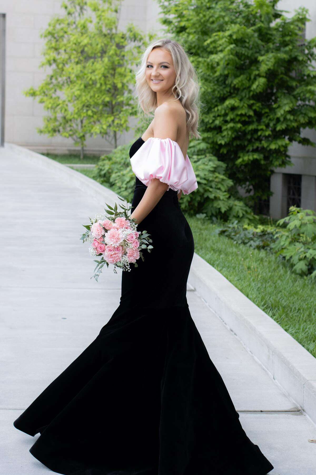 Mermaid Strapless Puff Sleeves Long Party Prom Dress