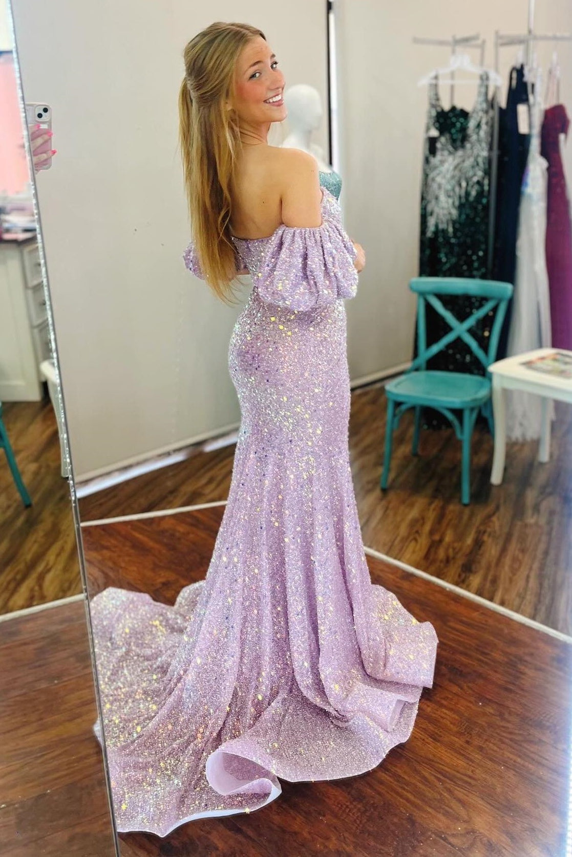 Mermaid Sweetheart Short Sleeves Sequins Party Prom Dress