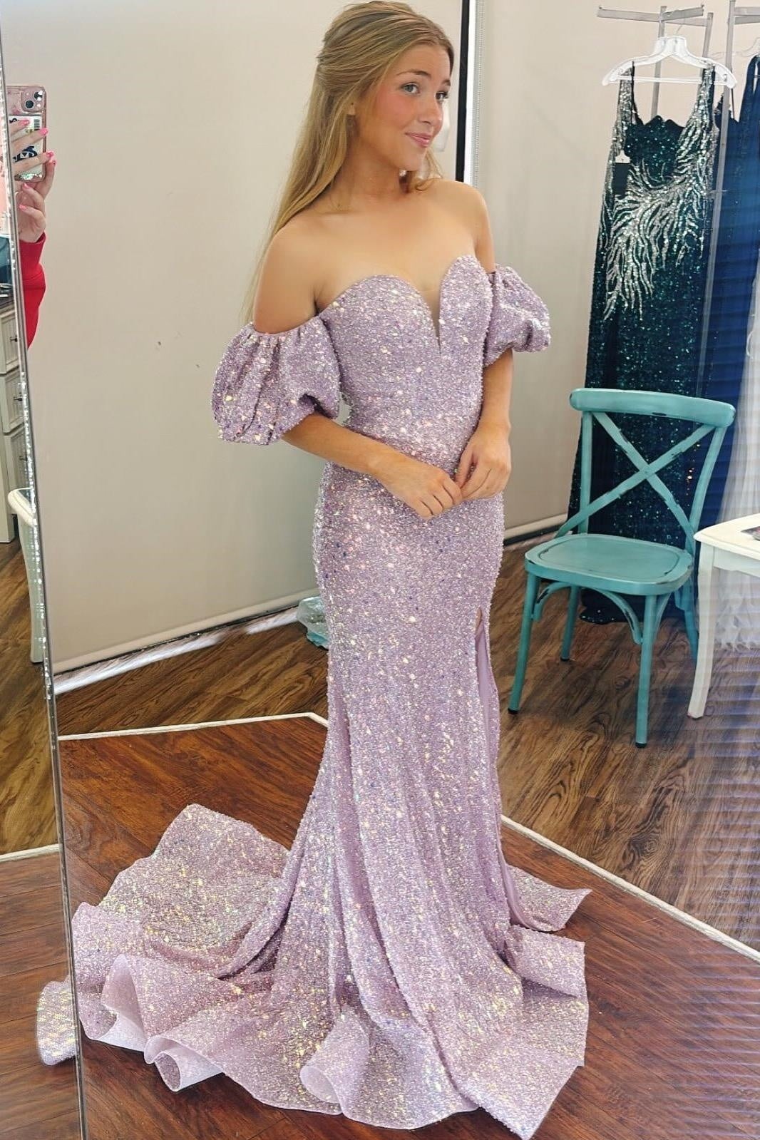 Mermaid Sweetheart Short Sleeves Sequins Party Prom Dress