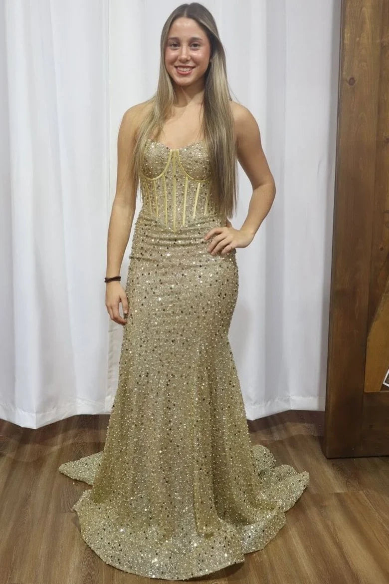 Mermaid Sweetheart Sleeveless Sequins Party Prom Dress