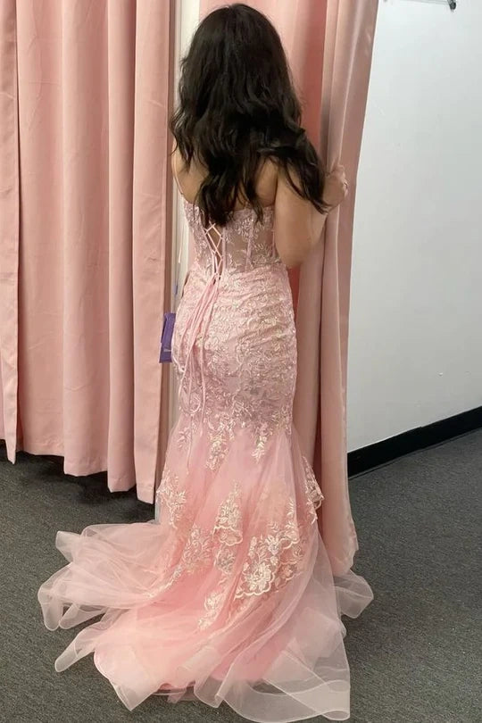 Mermaid Sweetheart Sleeveless Sheer Empire Appliques Party Prom Dress