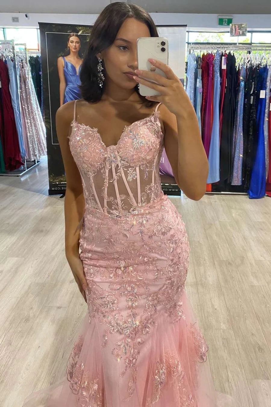 Mermaid Sweetheart Sleeveless Sheer Empire Appliques Party Prom Dress