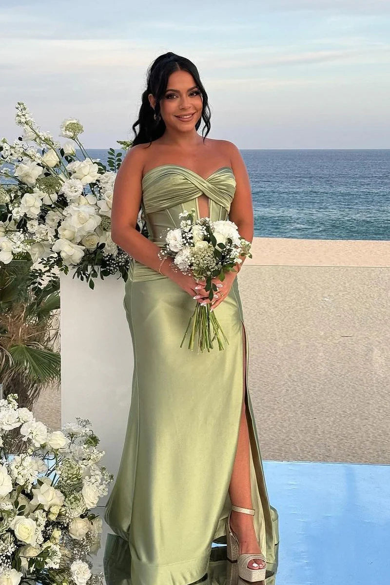 Mermaid Sweetheart Strapless Empire Bridesmaid Dress With Slit