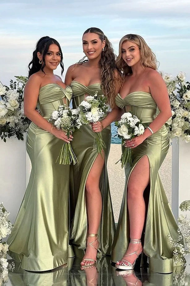 Mermaid Sweetheart Strapless Empire Bridesmaid Dress With Slit