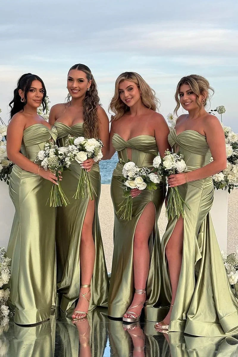 Mermaid Sweetheart Strapless Empire Bridesmaid Dress With Slit