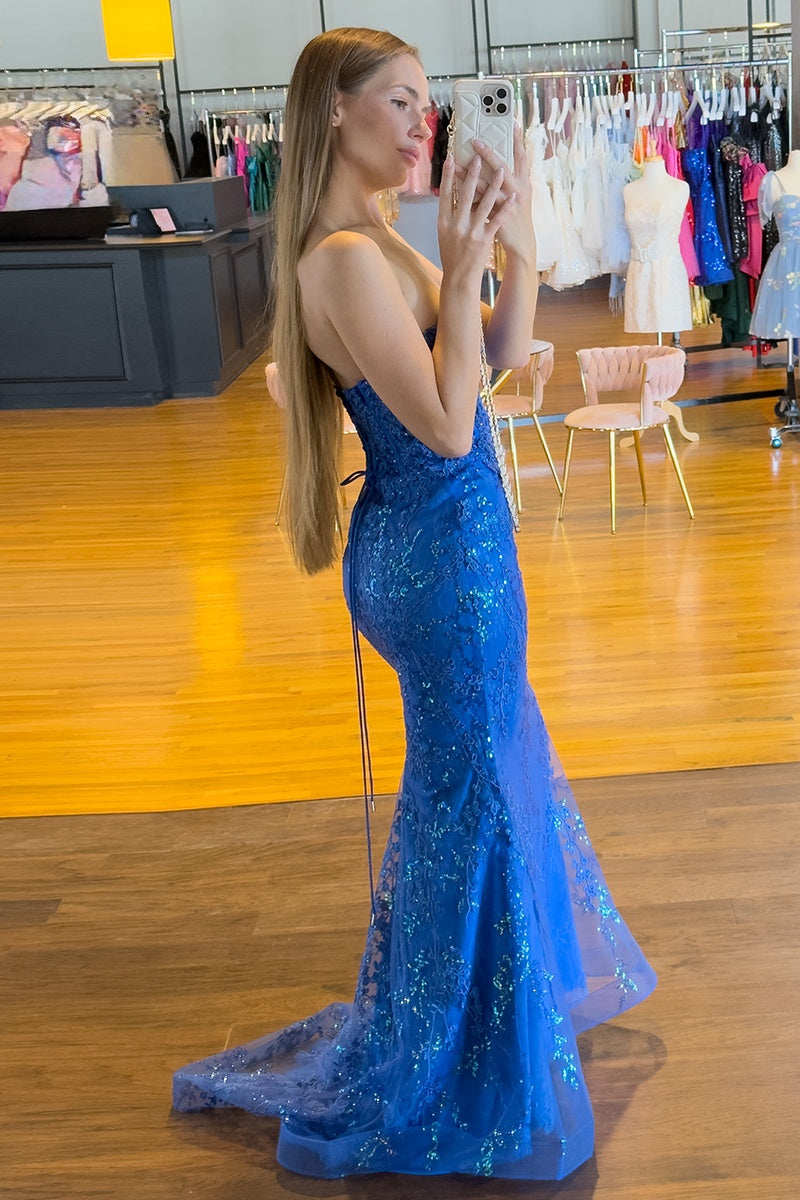 Mermaid Sweetheart Strapless Empire Lace Formal Prom Dress