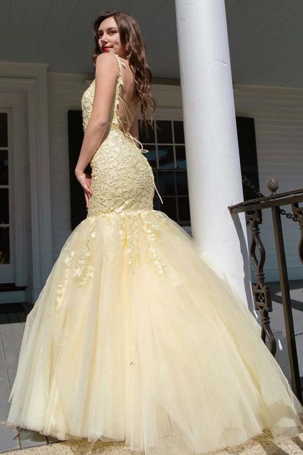 Mermaid Two Tone Bateau Sleeveless Lace Up Party Prom Dress