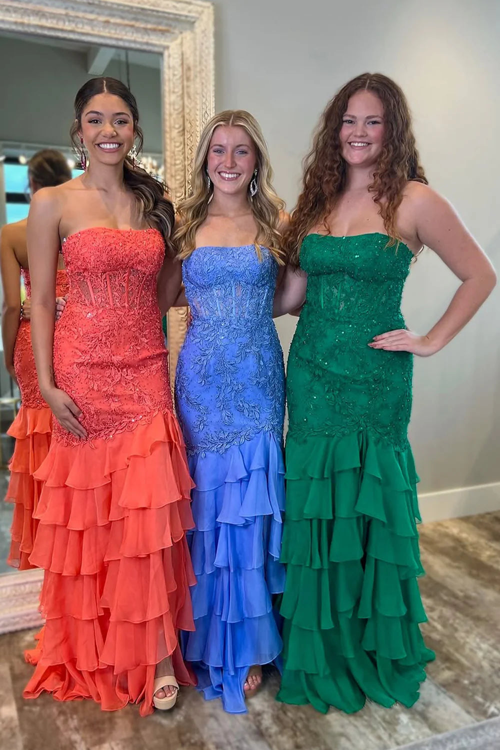 Mermaid Strapless Empire Appliques With Slit Prom Dress