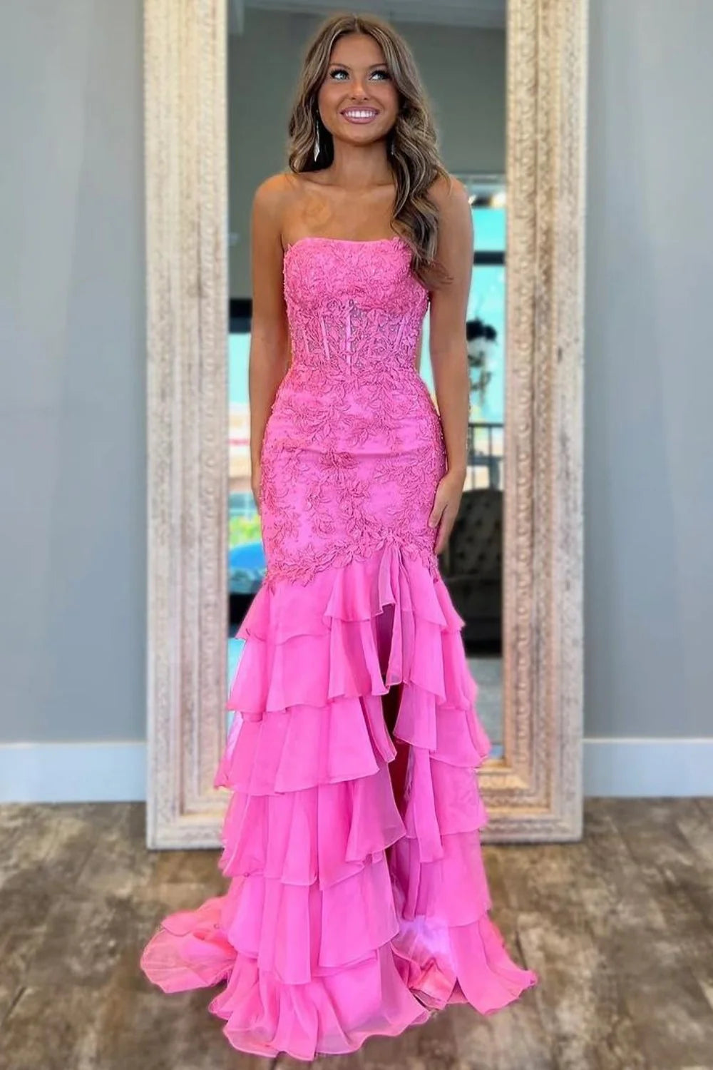 Mermaid Strapless Empire Appliques With Slit Prom Dress