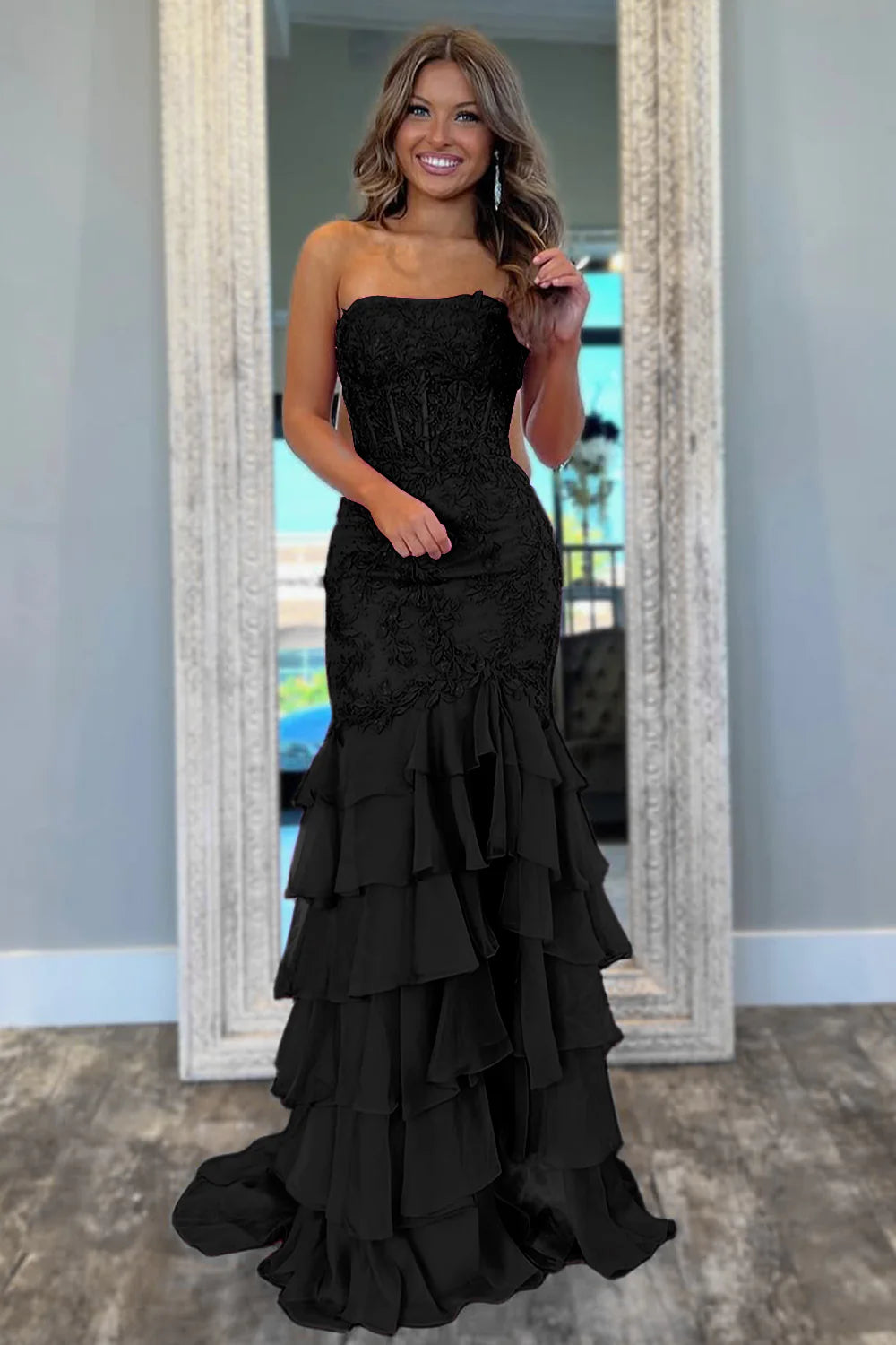 Mermaid Strapless Empire Appliques With Slit Prom Dress