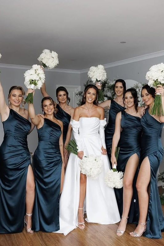 Modest One Shoulder Sleeveless Empire Ruched Bridesmaid Dress