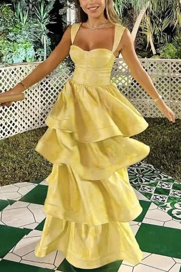 Modest Satin A-Line Sweetheart Sleeveless Tiered Party Prom Dress