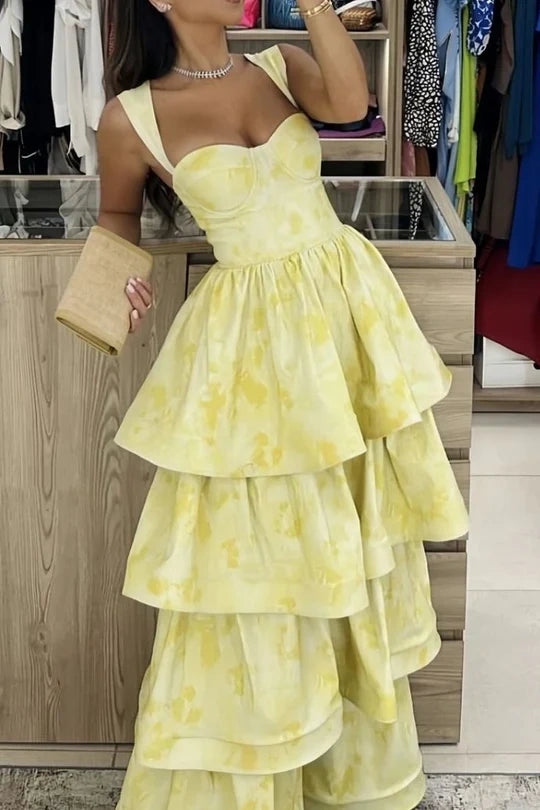 Modest Satin A-Line Sweetheart Sleeveless Tiered Party Prom Dress