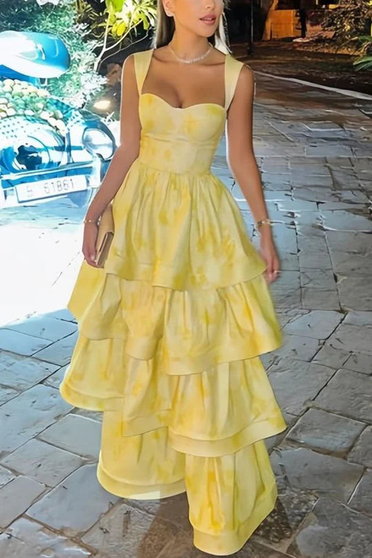Modest Satin A-Line Sweetheart Sleeveless Tiered Party Prom Dress