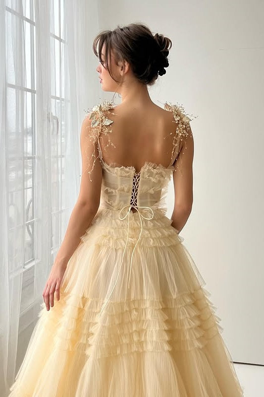 Modest Tulle A-Line Sweetheart Lace Up Tiered Party Prom Dress