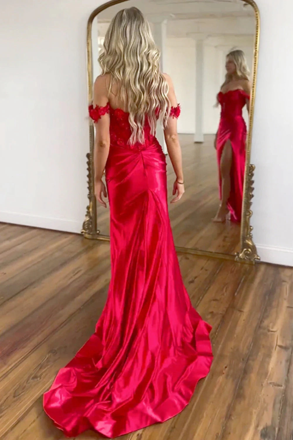 Off-Shoulder Empire Mermaid Party Prom Dress With Slit