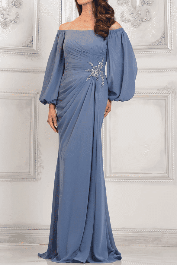 Off-Shoulder Long Sleeves Empire Appliques Mother Of Brides Dress