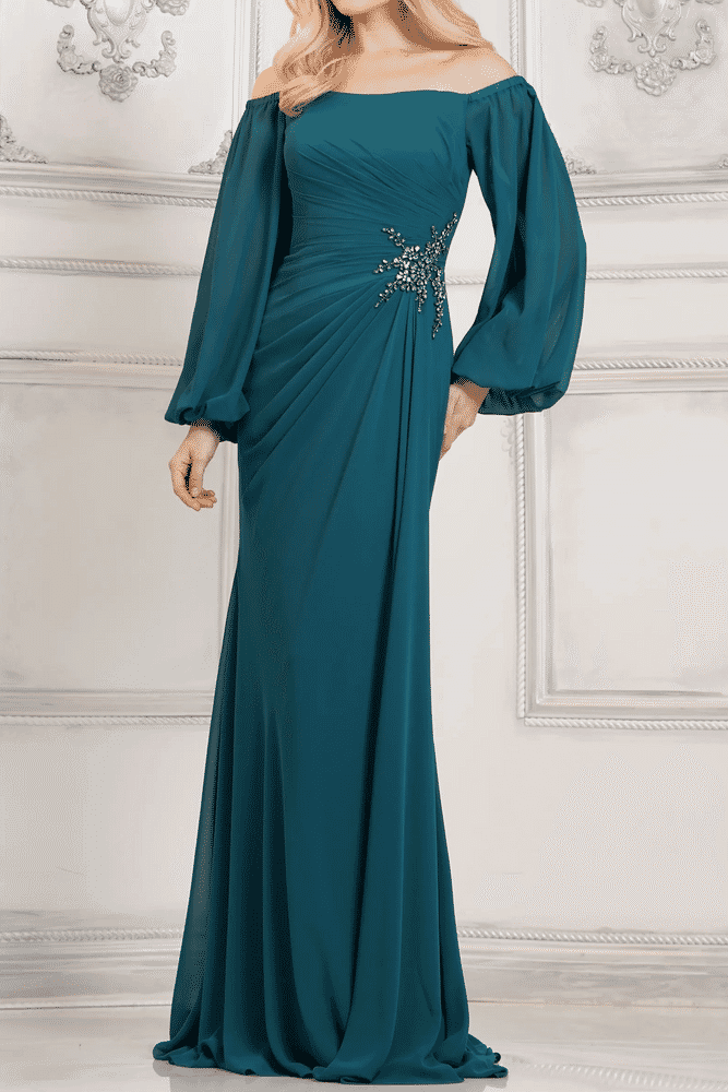 Off-Shoulder Long Sleeves Empire Appliques Mother Of Brides Dress