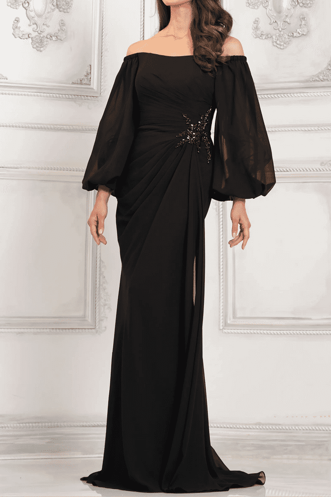 Off-Shoulder Long Sleeves Empire Appliques Mother Of Brides Dress