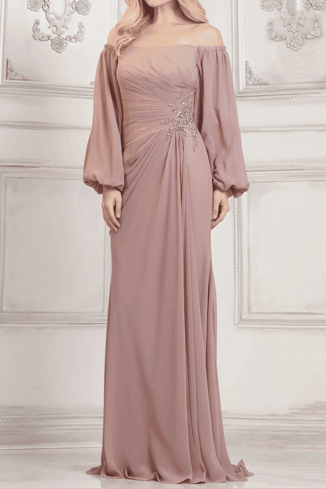 Off-Shoulder Long Sleeves Empire Appliques Mother Of Brides Dress