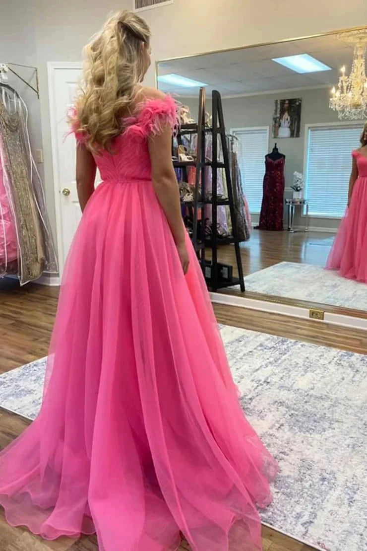 Off-Shoulder Tulle A-Line Long Party Prom Dress