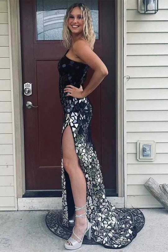 One Shoulder Sleeveless Empire Beaded Party Prom Dress With Train