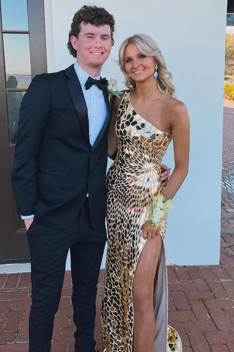 One Shoulder Sleeveless Empire Beaded Party Prom Dress With Train