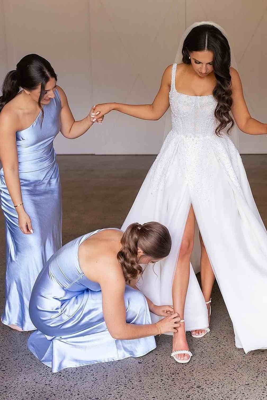 One Shoulder Sleeveless Empire Long Bridesmaid Dress With Slit