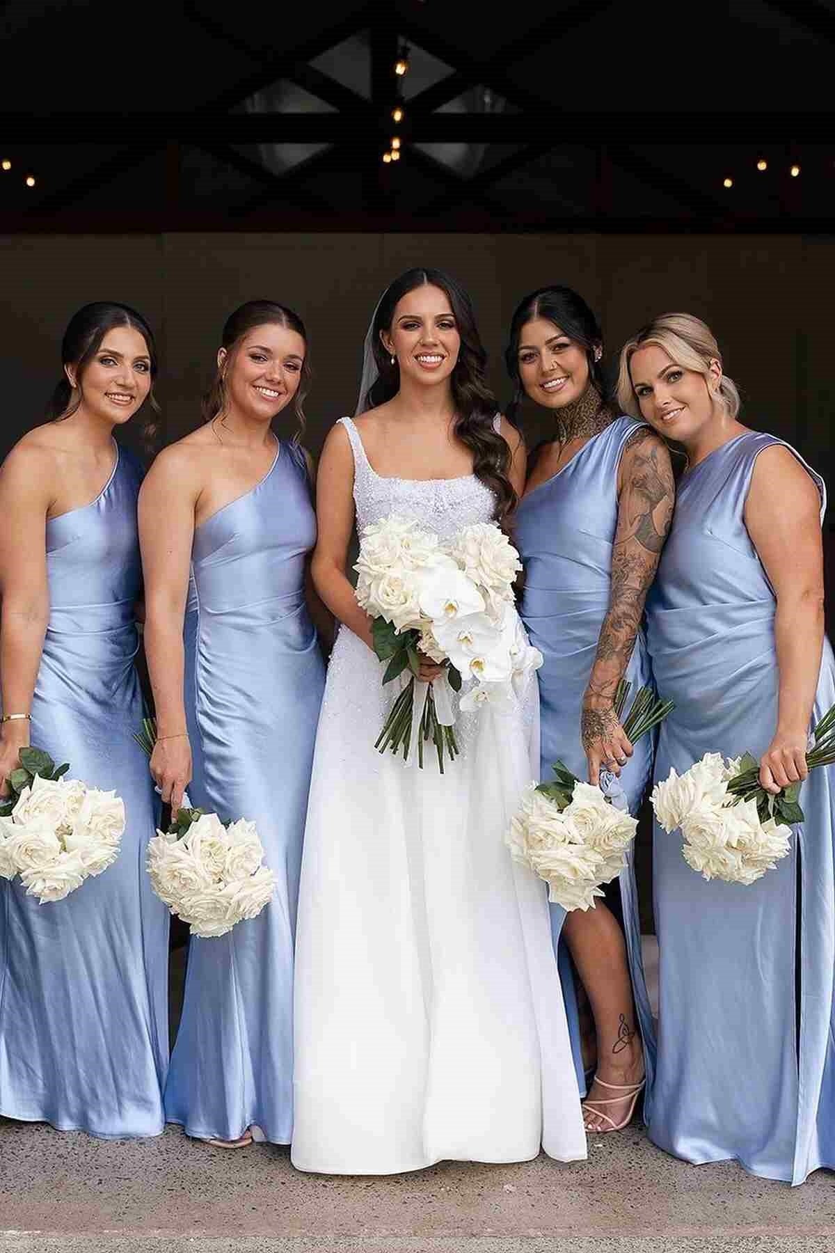 One Shoulder Sleeveless Empire Long Bridesmaid Dress With Slit