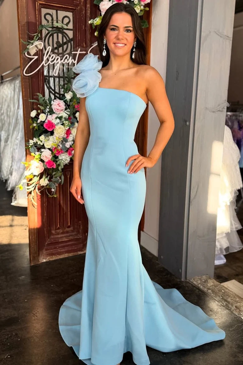 One Shoulder Sleeveless Mermaid Long Party Prom Dress
