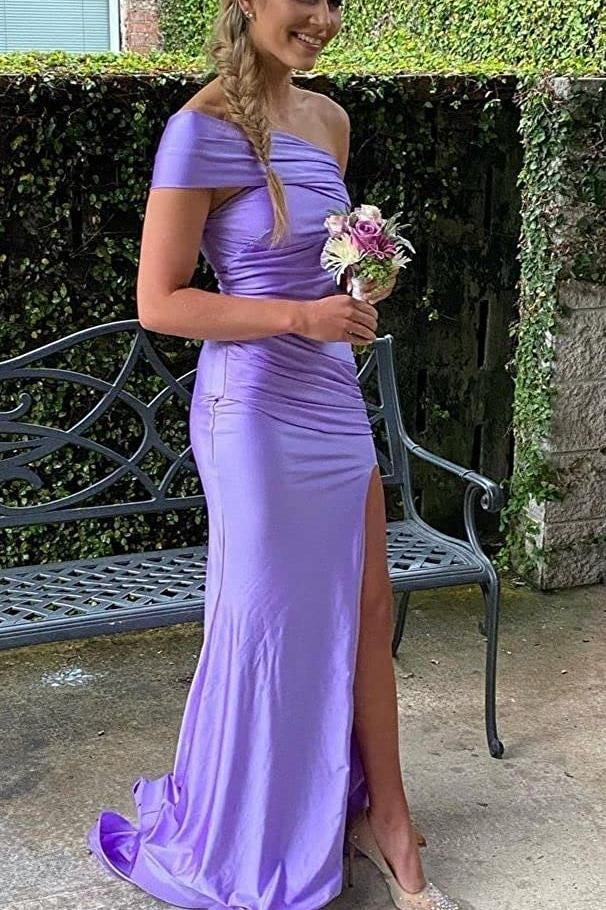 One Shoulder Sleeveless Satin Mermaid Party Prom Dress