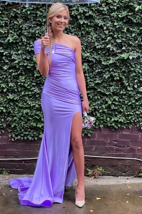One Shoulder Sleeveless Satin Mermaid Party Prom Dress