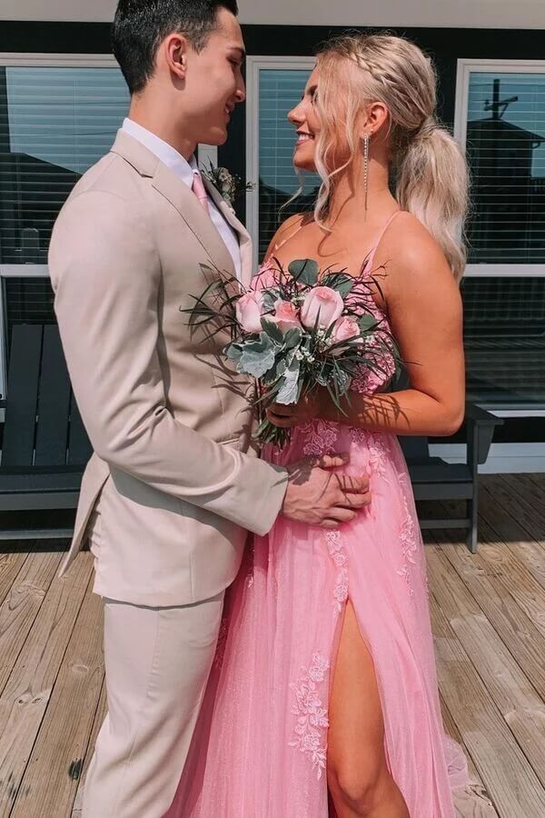 Pink Sweetheart Sleeveless Tulle A-Line Appliques Party Prom Dress
