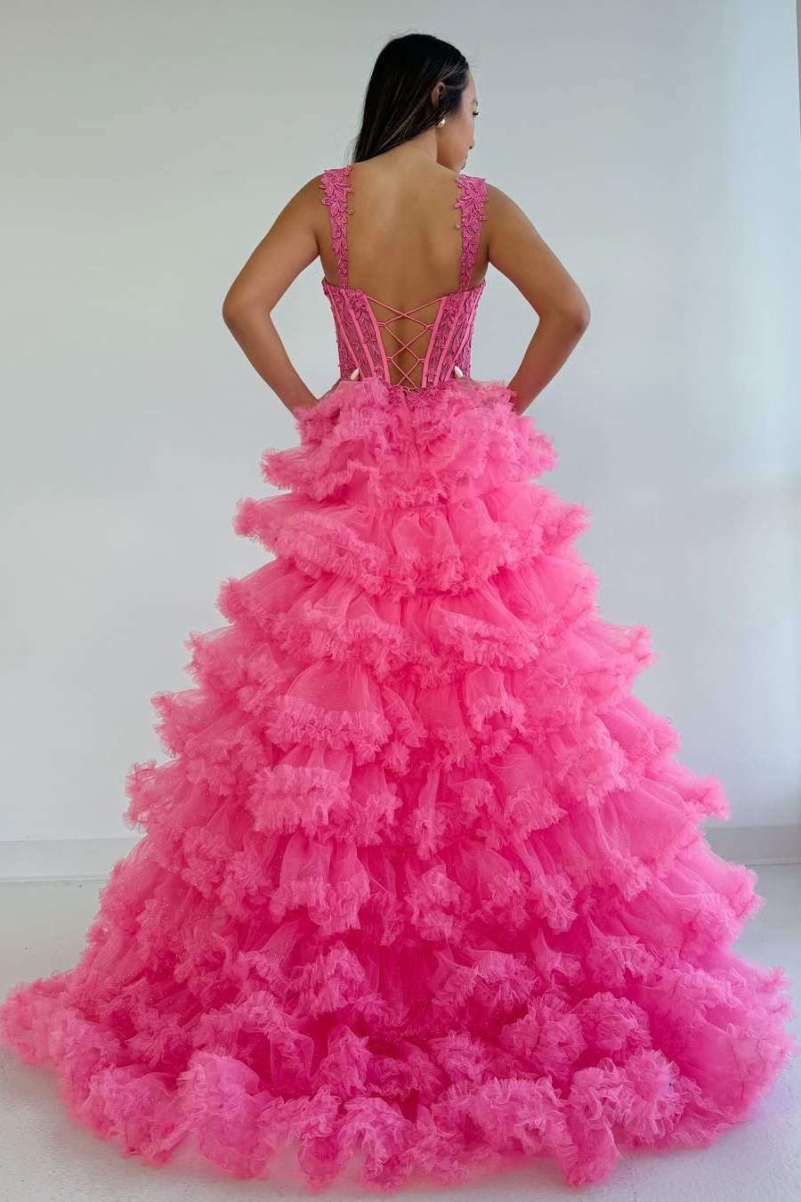 Pink Sweetheart Two Tone A-Line Tiered Prom Dress